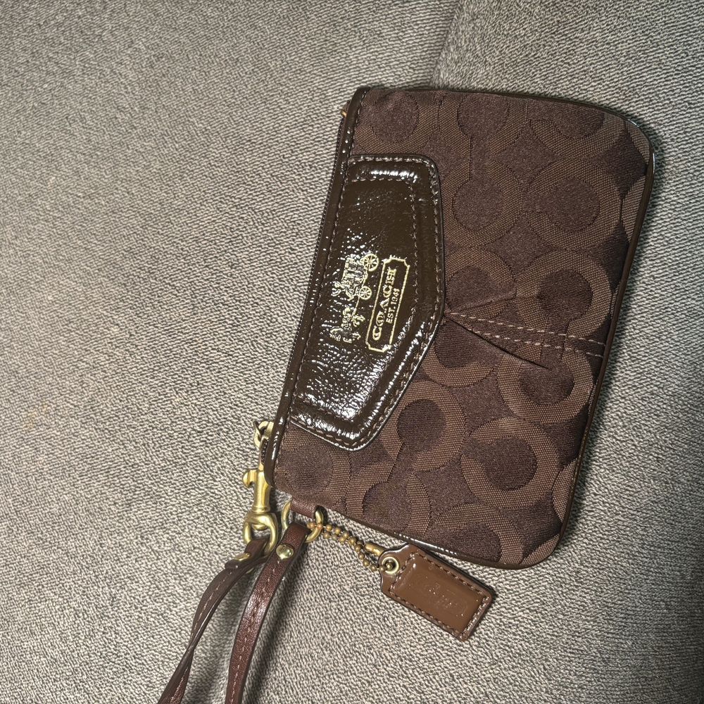 Coach Brown Wristlet with Gold Accents